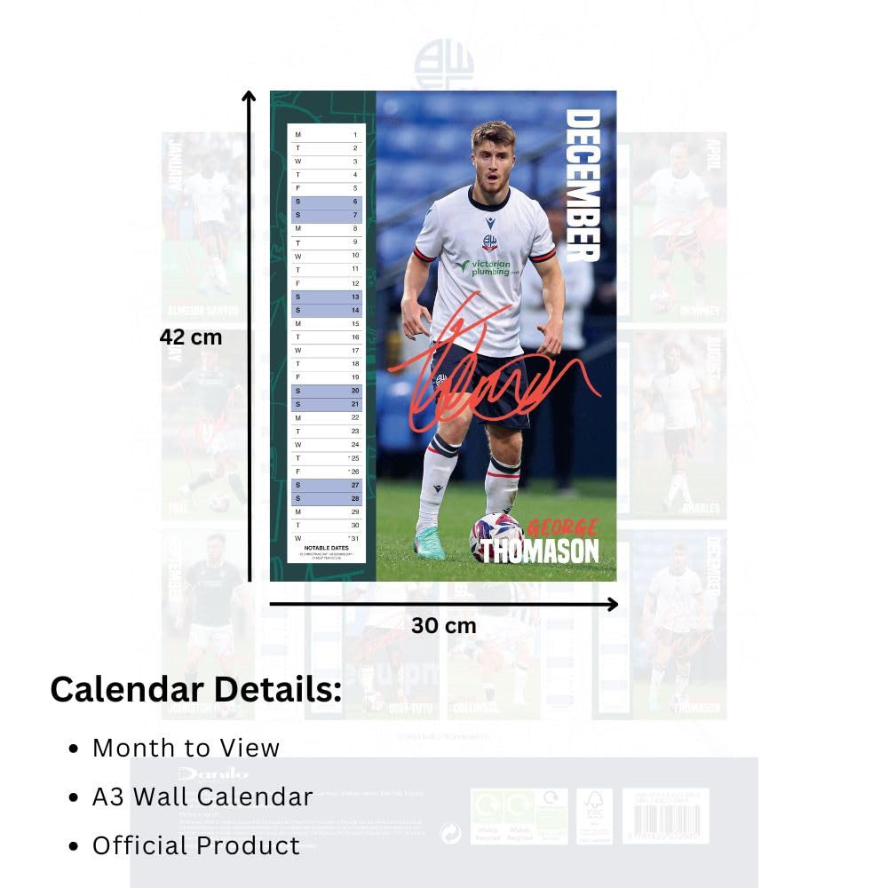 Official Bolton Wanderers FC A3 Calendar 2025