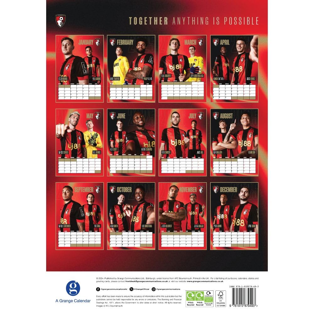 Official Bournemouth AFC A3 Calendar 2025