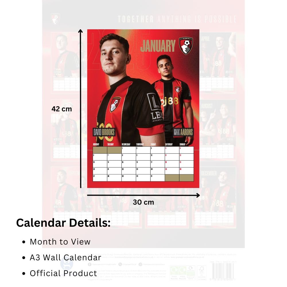 Official Bournemouth AFC A3 Calendar 2025