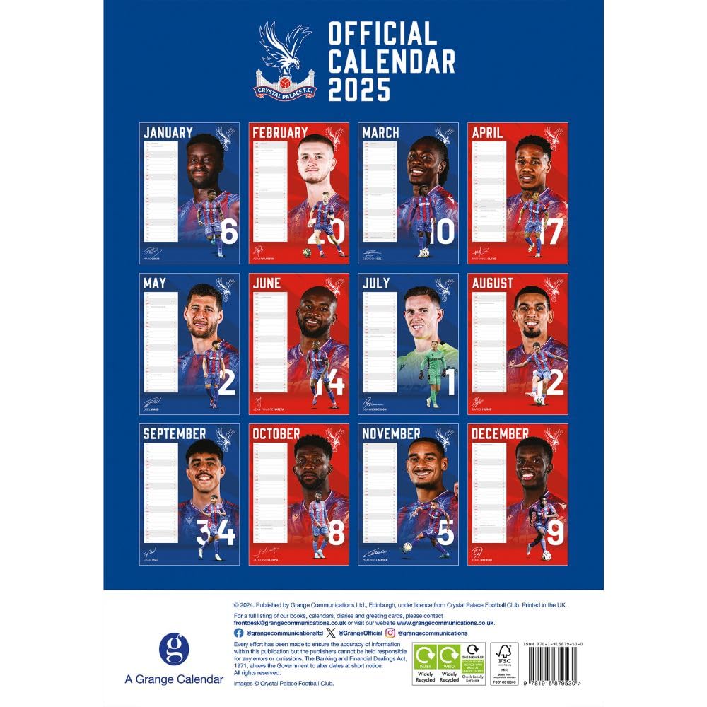 Official Crystal Palace FC A3 Calendar 2025