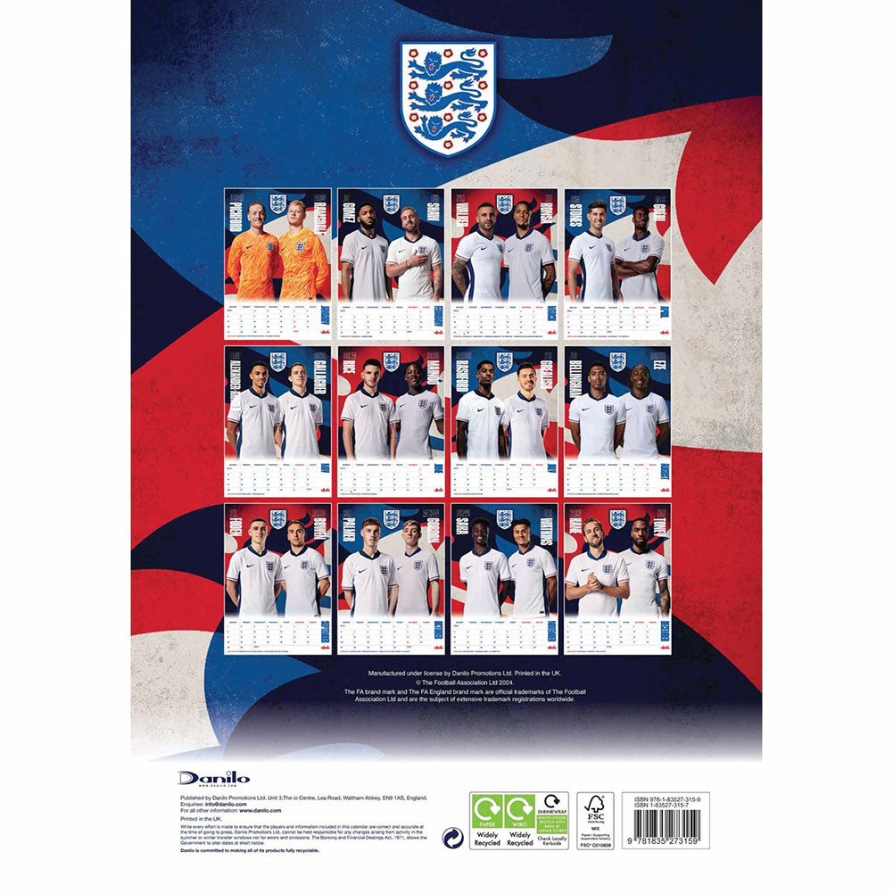 Official England FA A3 Calendar 2025