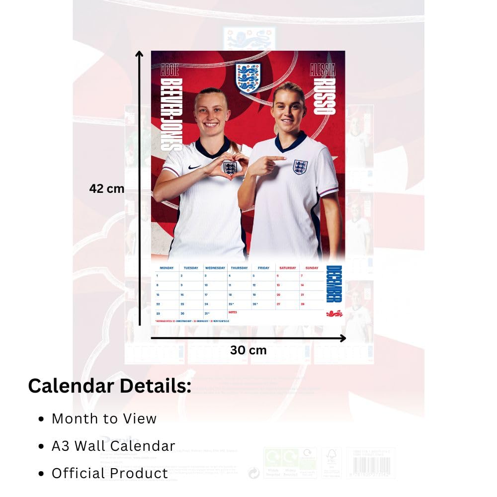 Official England Lionesses A3 Calendar 2025