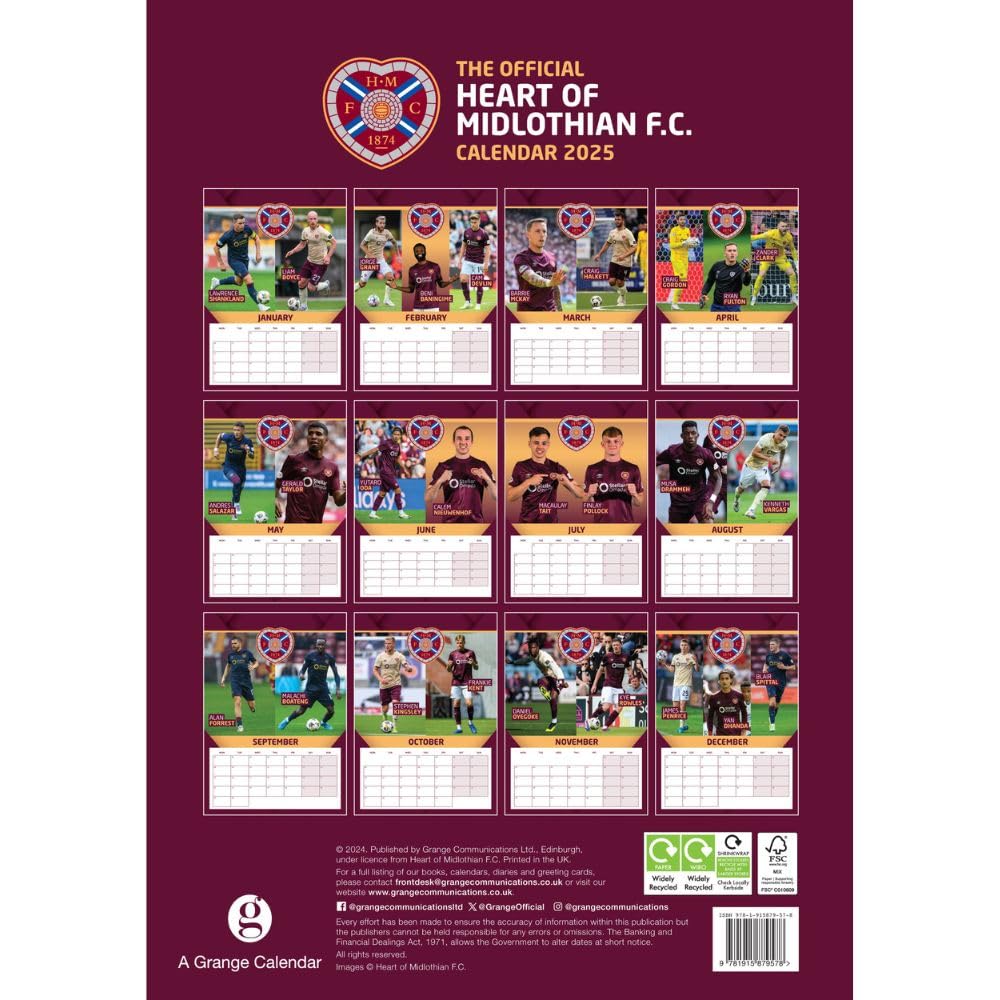 Official Hearts FC A3 Calendar 2025