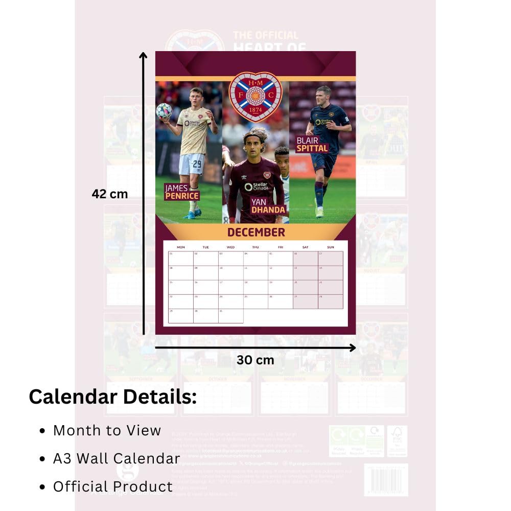 Official Hearts FC A3 Calendar 2025