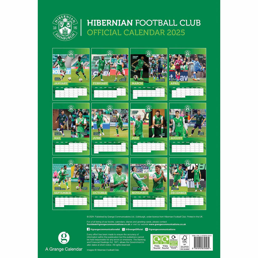 Official Hibernian FC A3 Calendar 2025