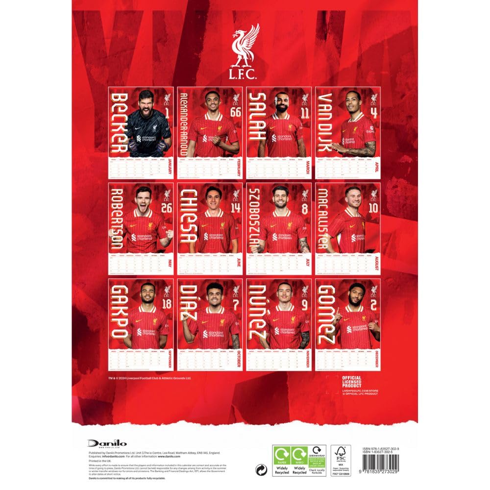 Official Liverpool FC A3 Calendar 2025