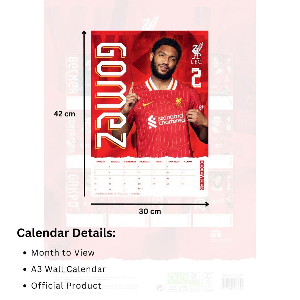 Official Liverpool FC A3 Calendar 2025