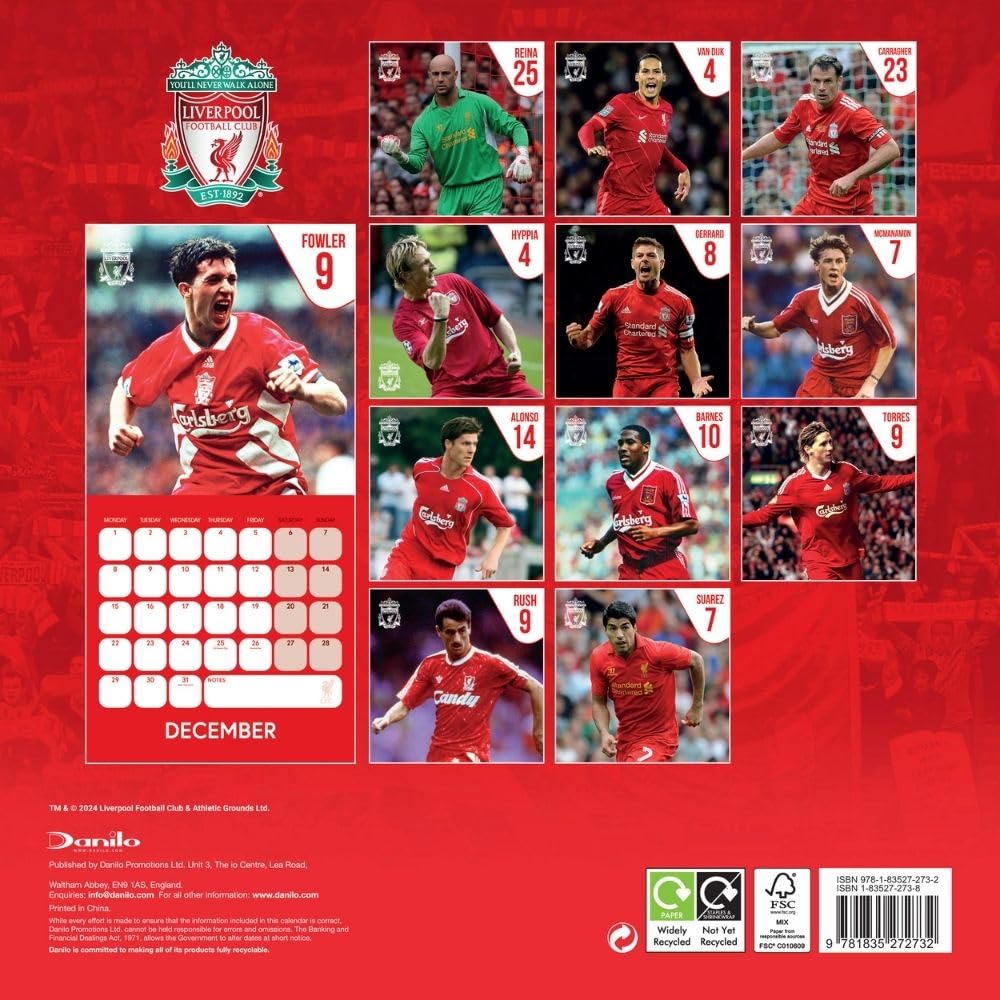 Official Liverpool FC Legends Square Calendar 2025