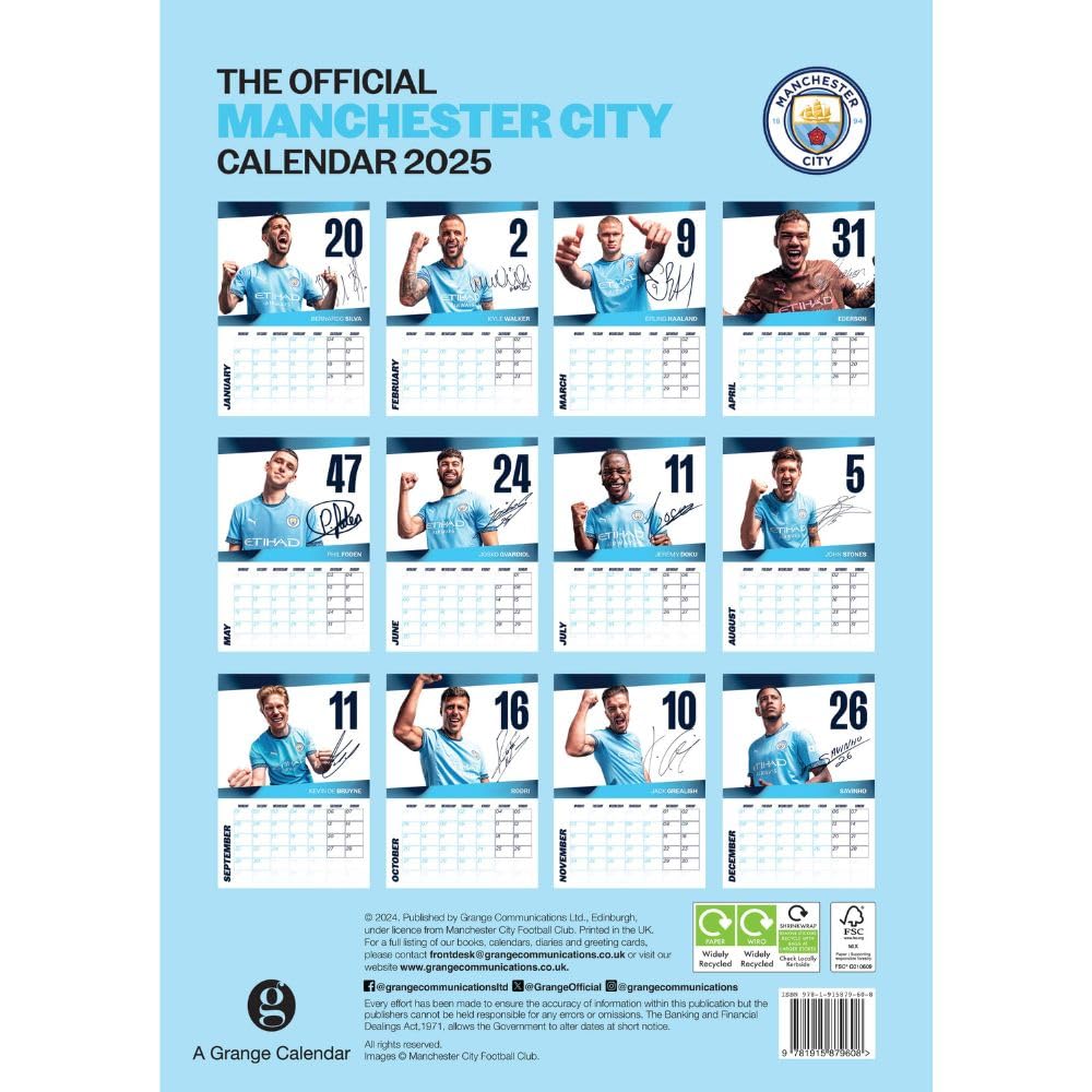 Official Manchester City FC A3 Calendar 2025