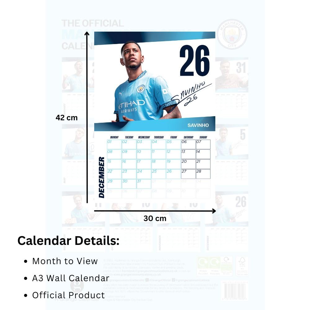 Official Manchester City FC A3 Calendar 2025