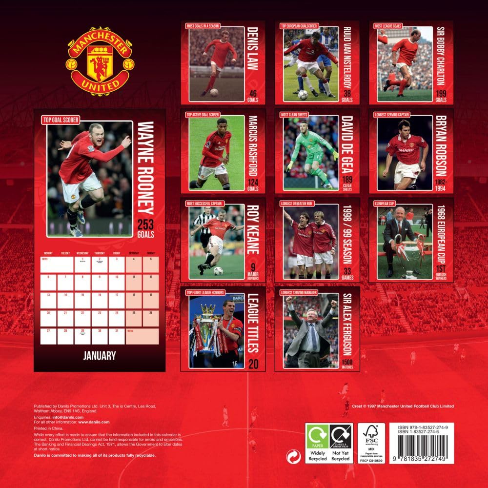 Official Manchester United FC Legends Square Calendar 2025