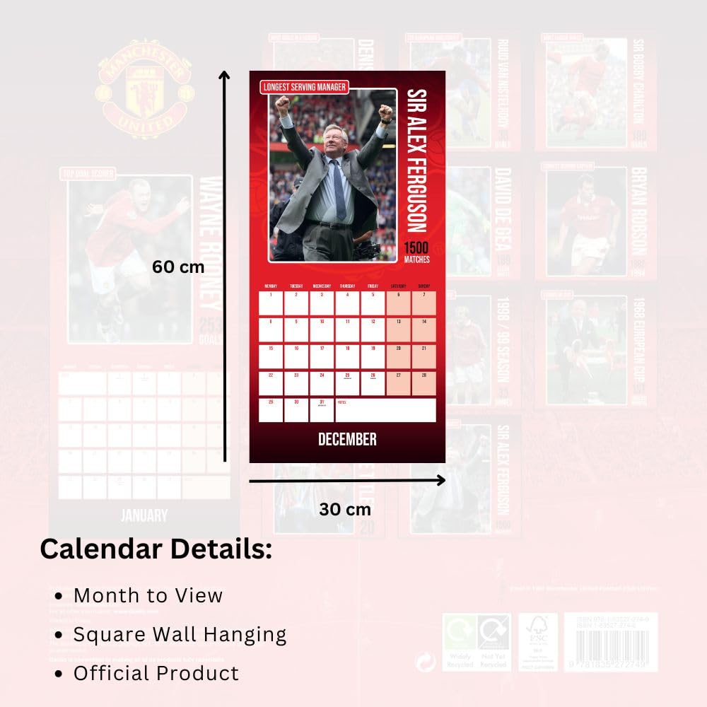 Official Manchester United FC Legends Square Calendar 2025