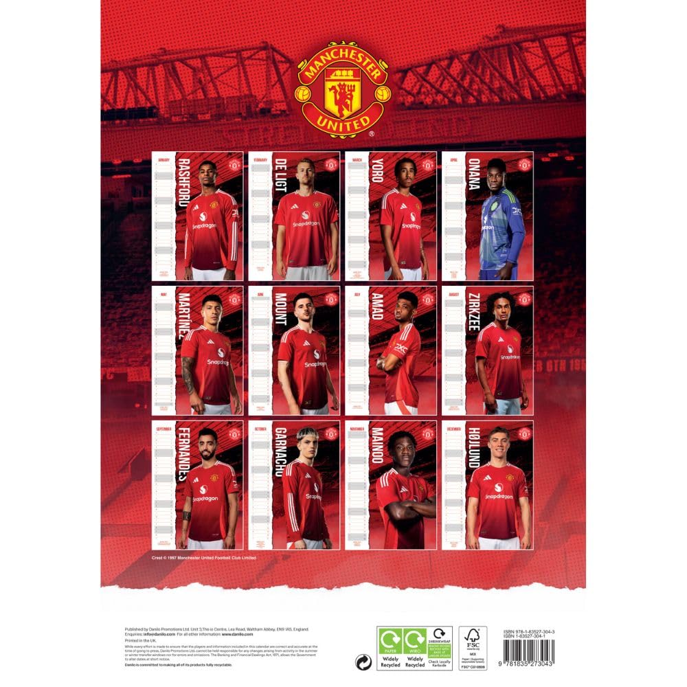 Official Manchester United FC A3 Calendar 2025