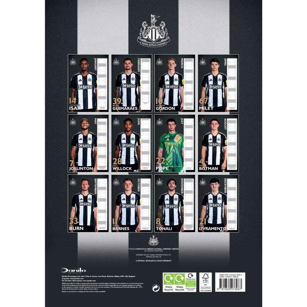 Official Newcastle United FC A3 Calendar 2025