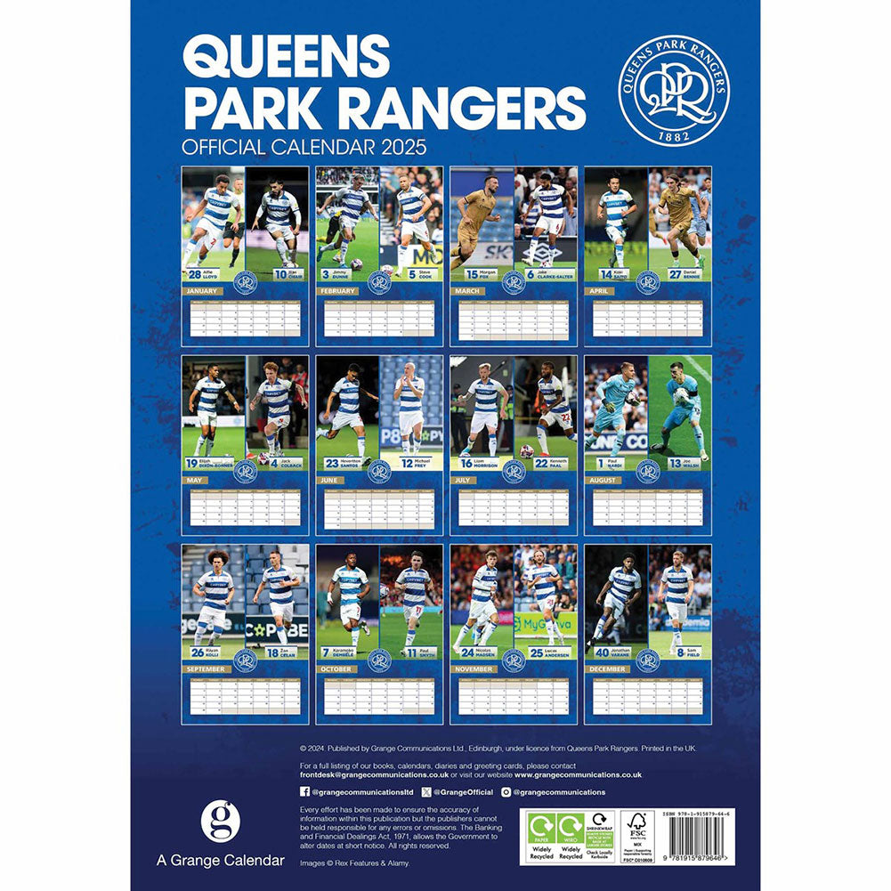 Official Queens Park Rangers FC A3 Calendar 2025