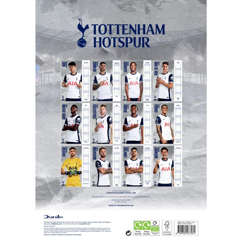 Official Tottenham Hotspur FC A3 Calendar 2025