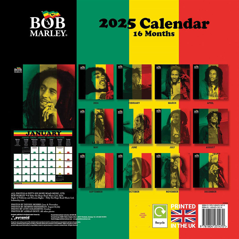 Official Bob Marley Square Calendar 2025