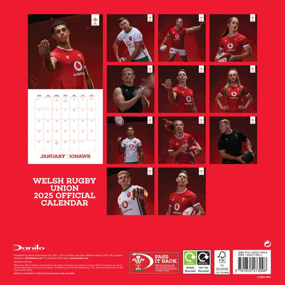 Official Wales RU Square Calendar 2025