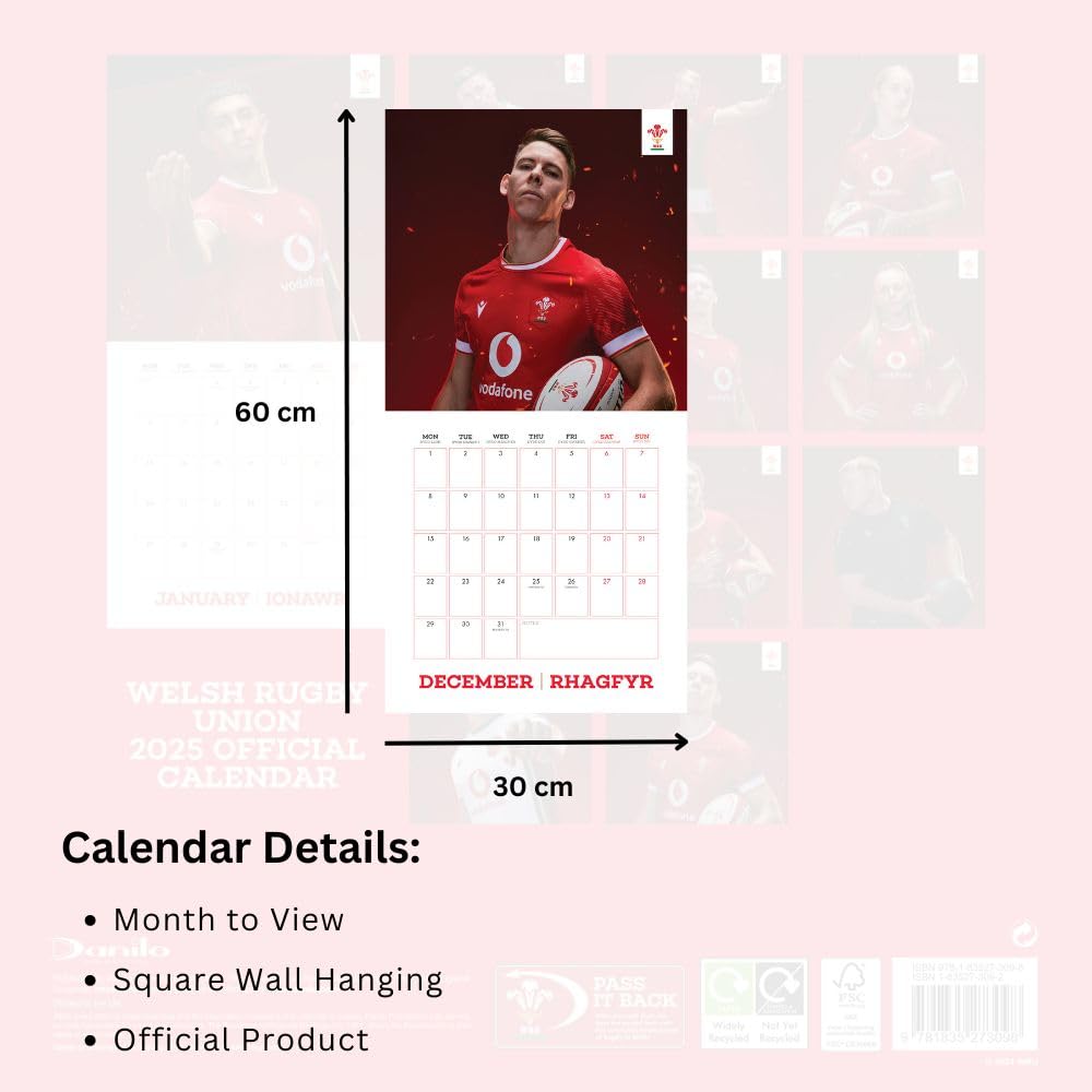 Official Wales RU Square Calendar 2025