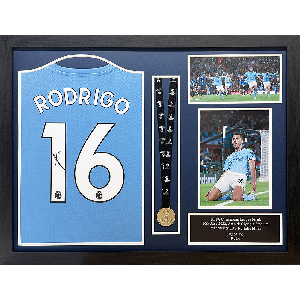 Official Manchester City FC Rodri Signed Shirt & Medal (Framed)