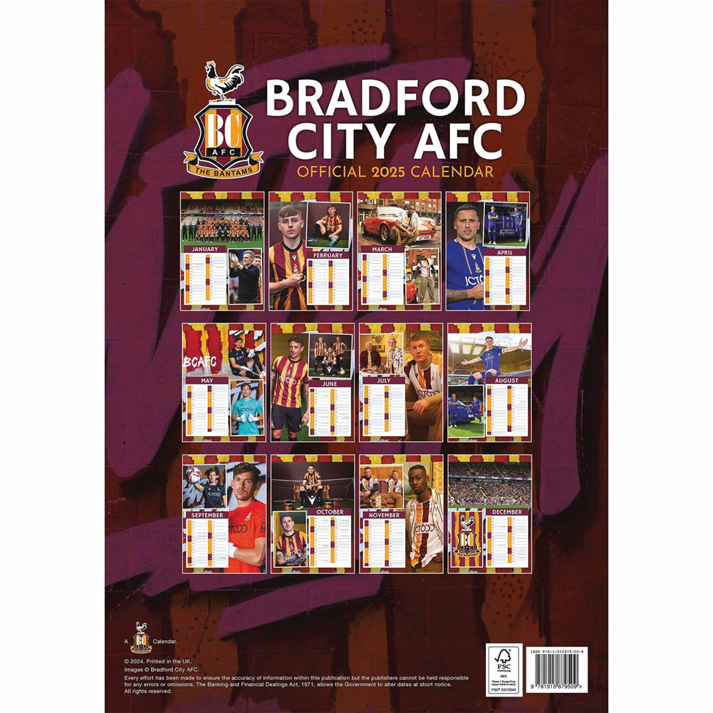 Official Bradford City FC A3 Calendar 2025