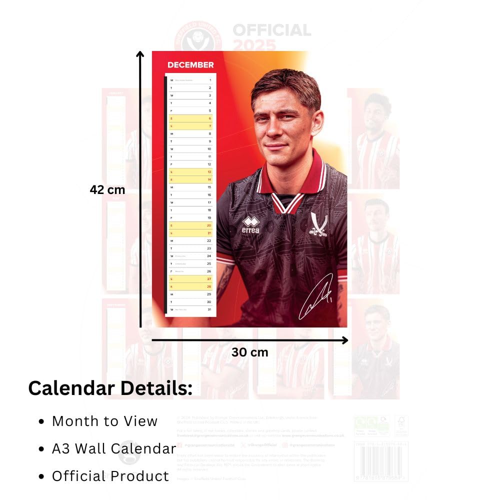 Official Sheffield United FC A3 Calendar 2025