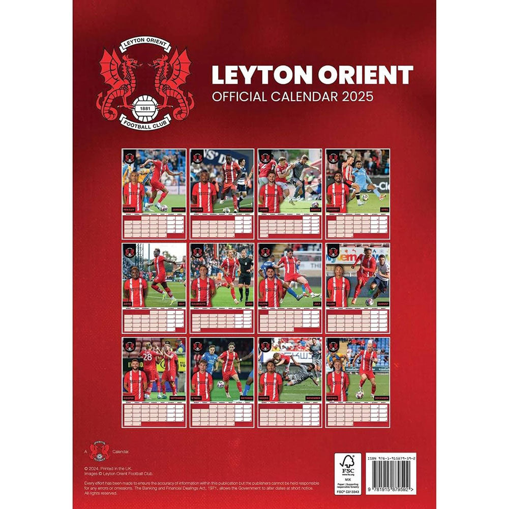 Official Leyton Orient FC A3 Calendar 2025