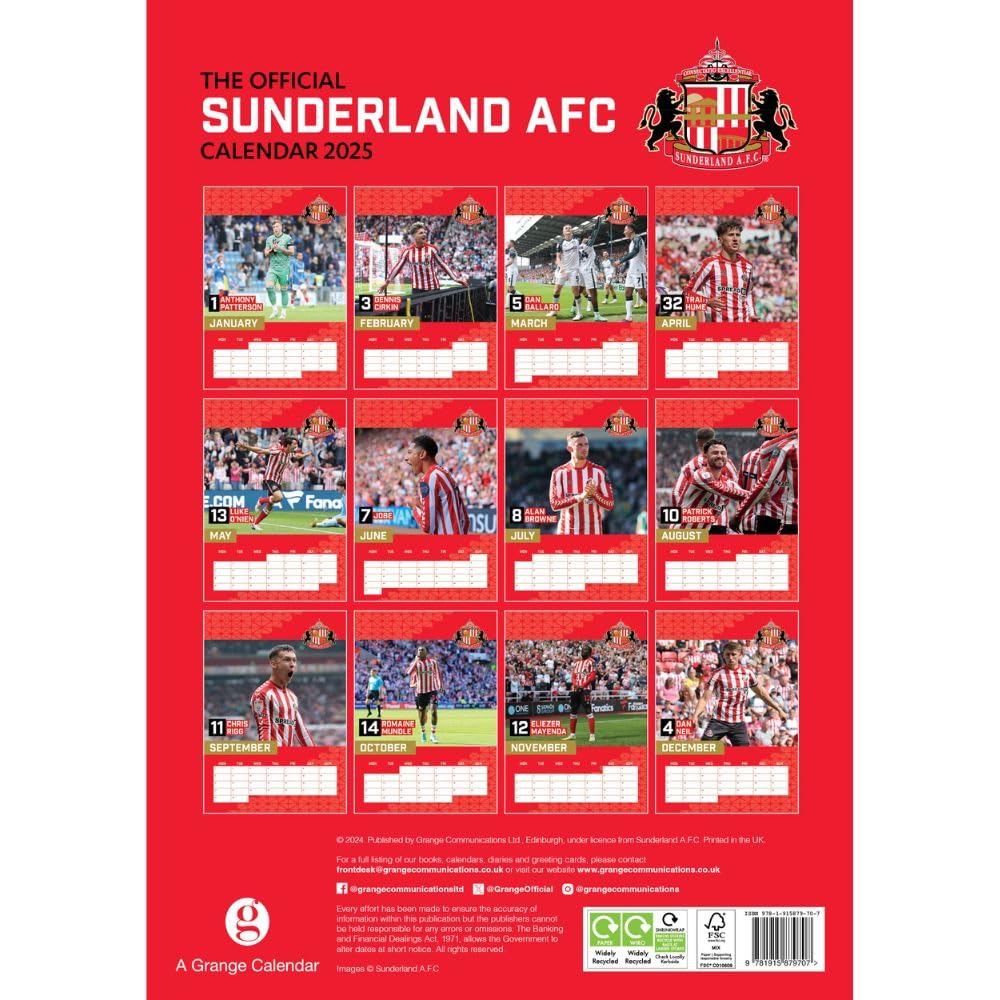 Official Sunderland AFC A3 Calendar 2025