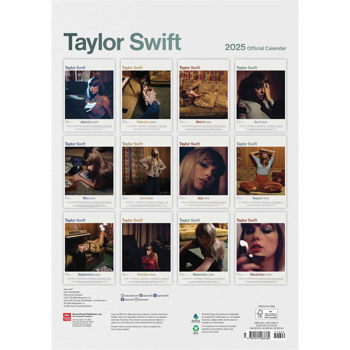 Official Taylor Swift A3 Calendar 2025