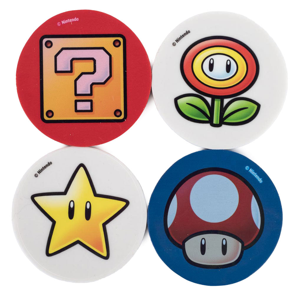 Official Super Mario 4pk Eraser Set