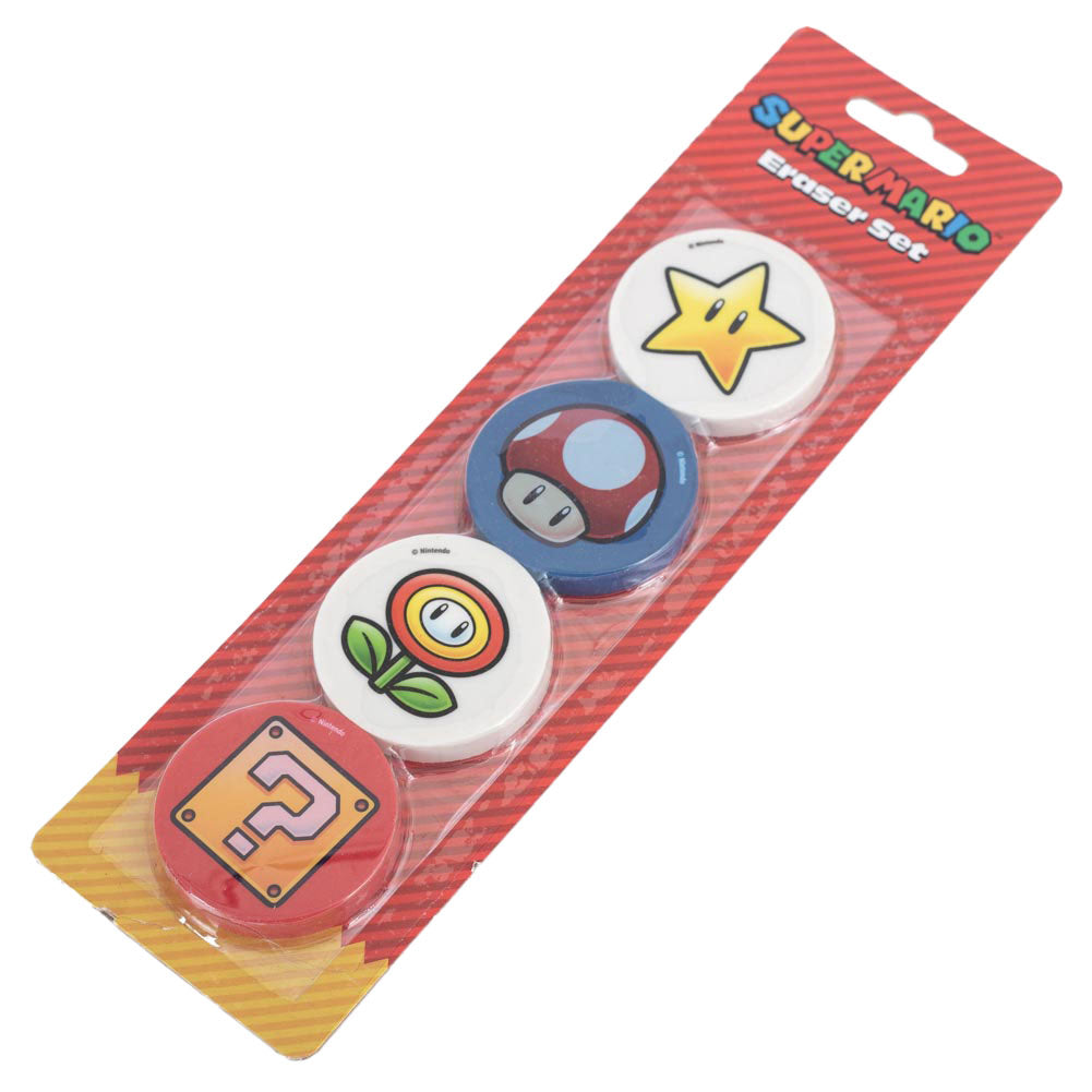 Official Super Mario 4pk Eraser Set