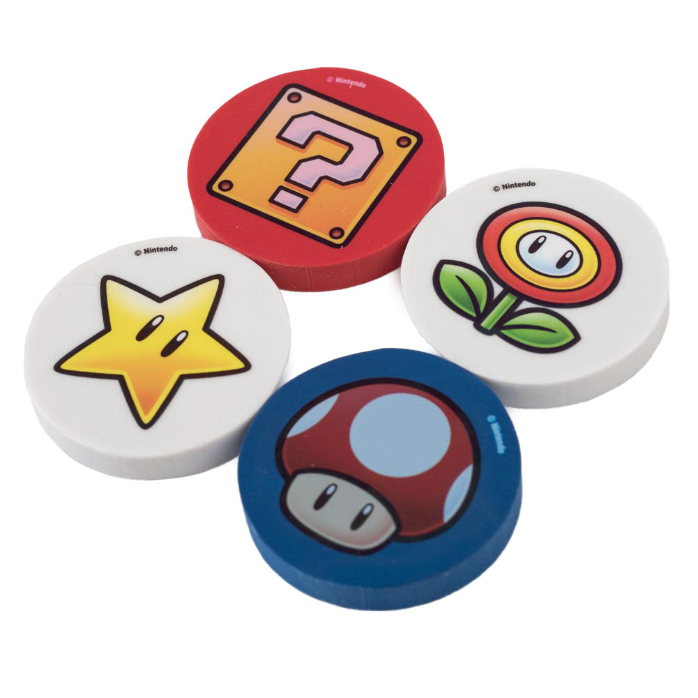 Official Super Mario 4pk Eraser Set