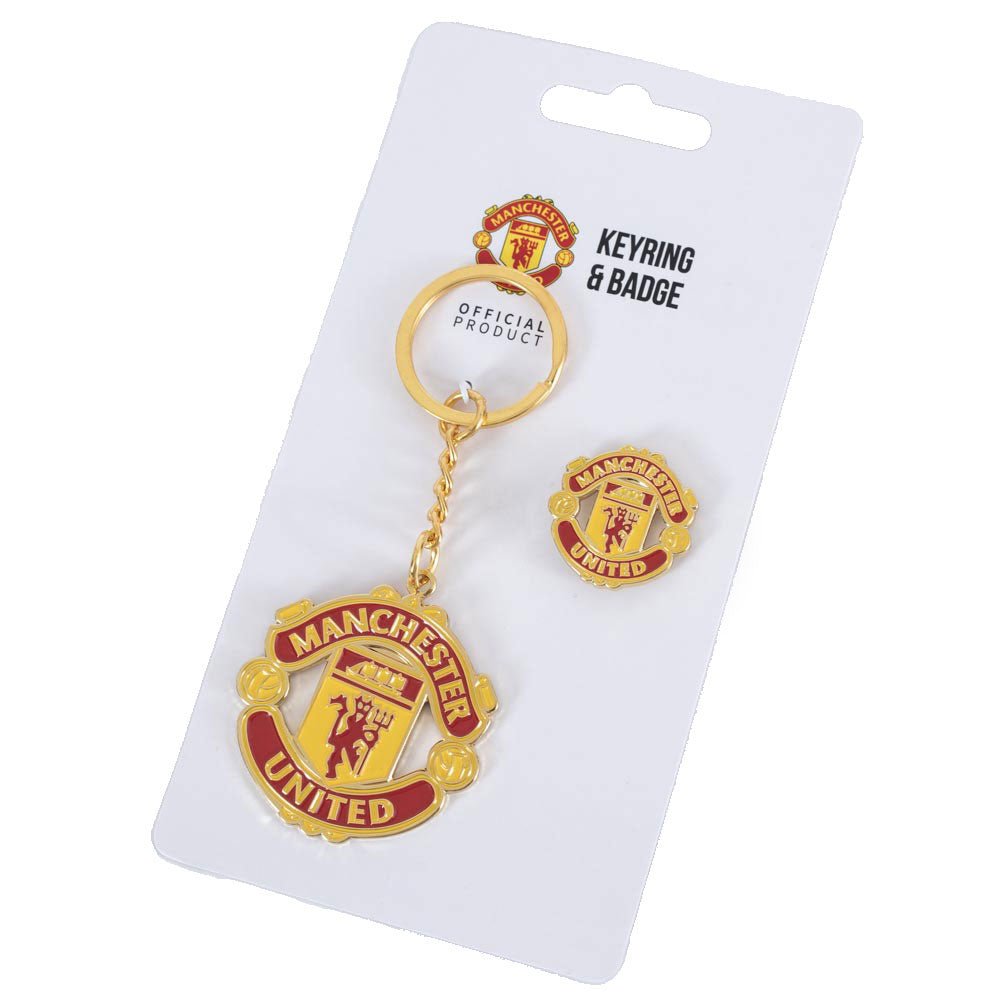 Official Manchester United FC Keyring & Badge Set