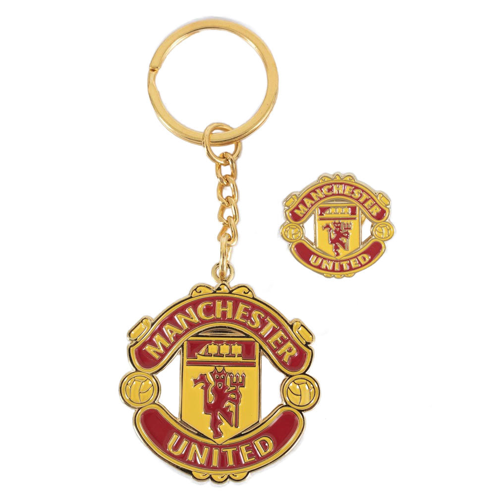 Official Manchester United FC Keyring & Badge Set