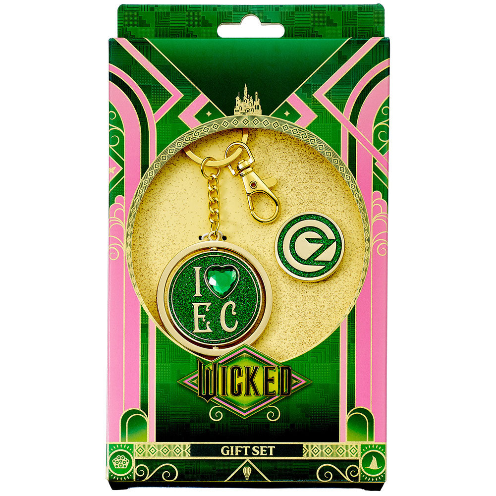 Official Wicked I Love Emerald City Keyring & Badge Set