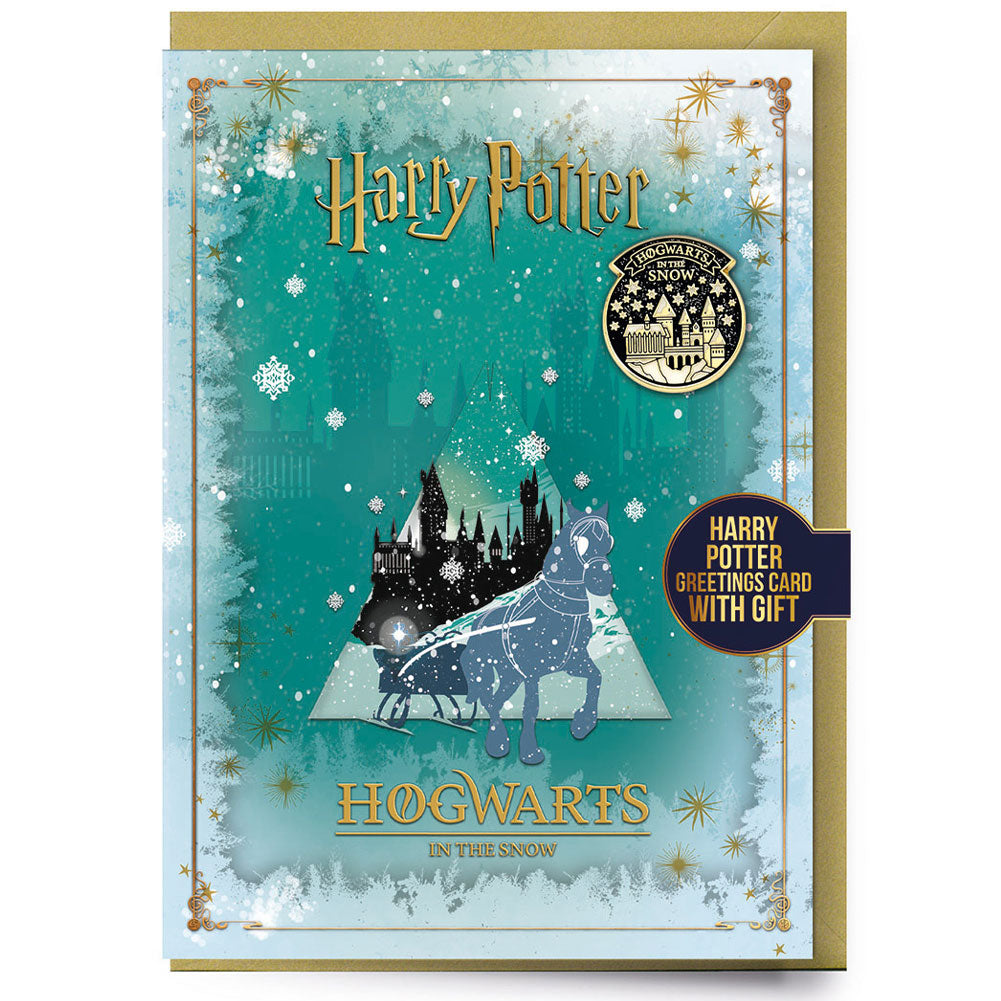 Official Harry Potter Hogwarts Winter Greetings Card with Badge